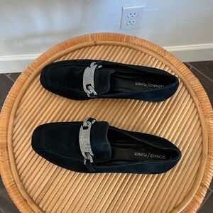 Donald Pliner sparkle loafers, black suede, size 8